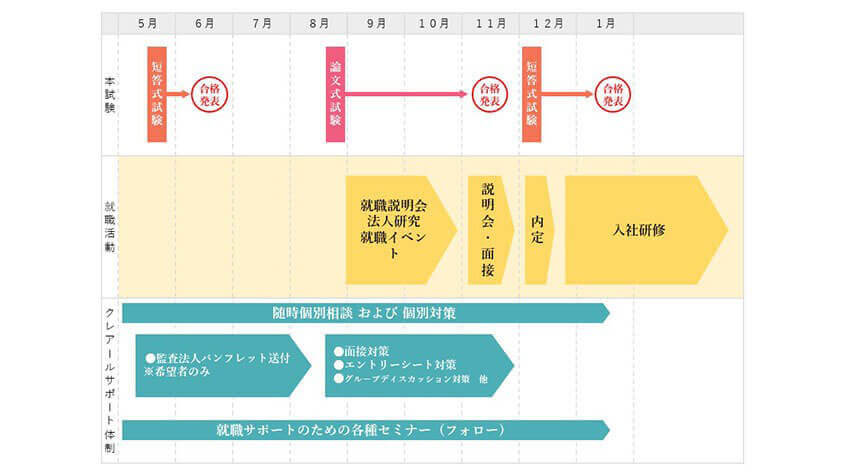 合格から就職までのスケジュールの図